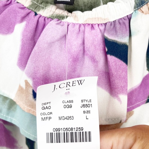 J. Crew Mercantile Green Purple Floral Off the Shoulder Blouse Sz L - Picture 3 of 5